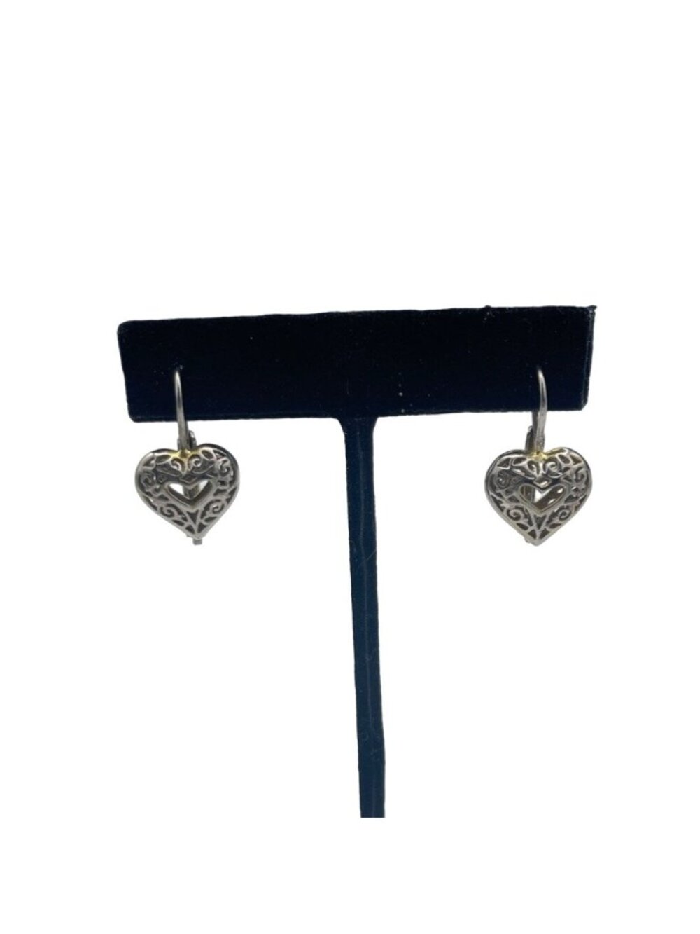 Silver Filigree Heart Shaped Lever Back Earrings Love Valentines